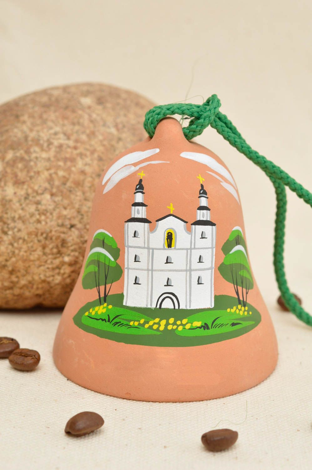 Beautiful handmade ceramic bell exclusive clay bell on cord gift ideas photo 1