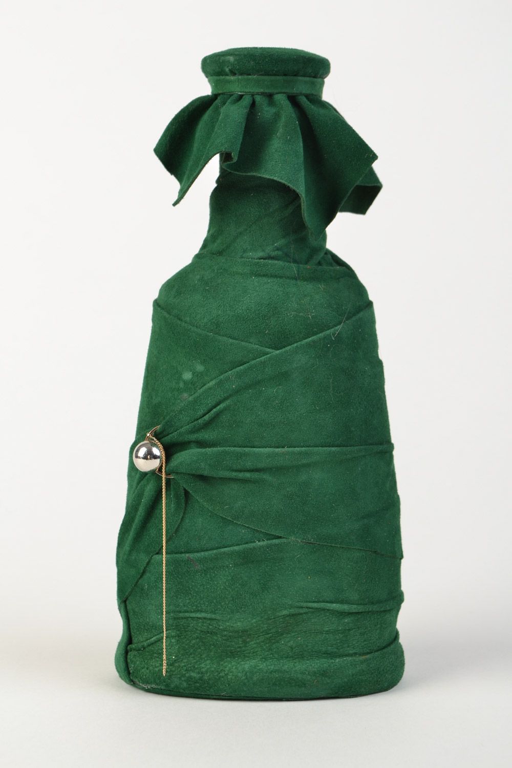 Grüne schöne Deko Flasche im Wildleder mit Kork für Büro oder Haus Dekoration foto 1