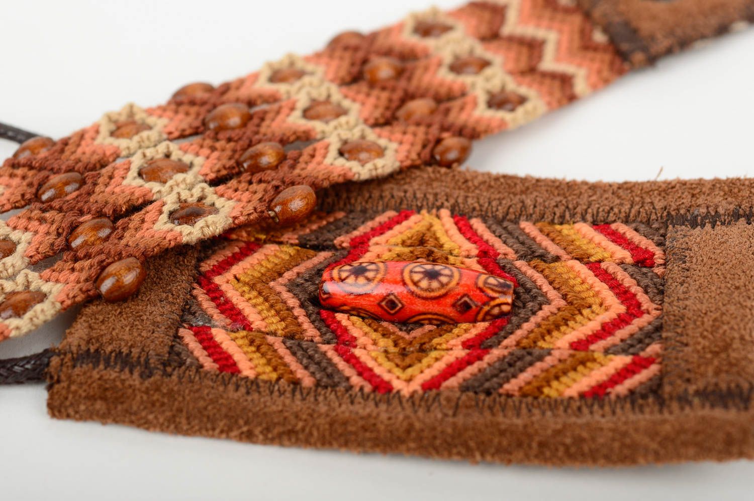 Украшения ручной работы текстильный кулон широкий браслет авторские плетеные фото 4