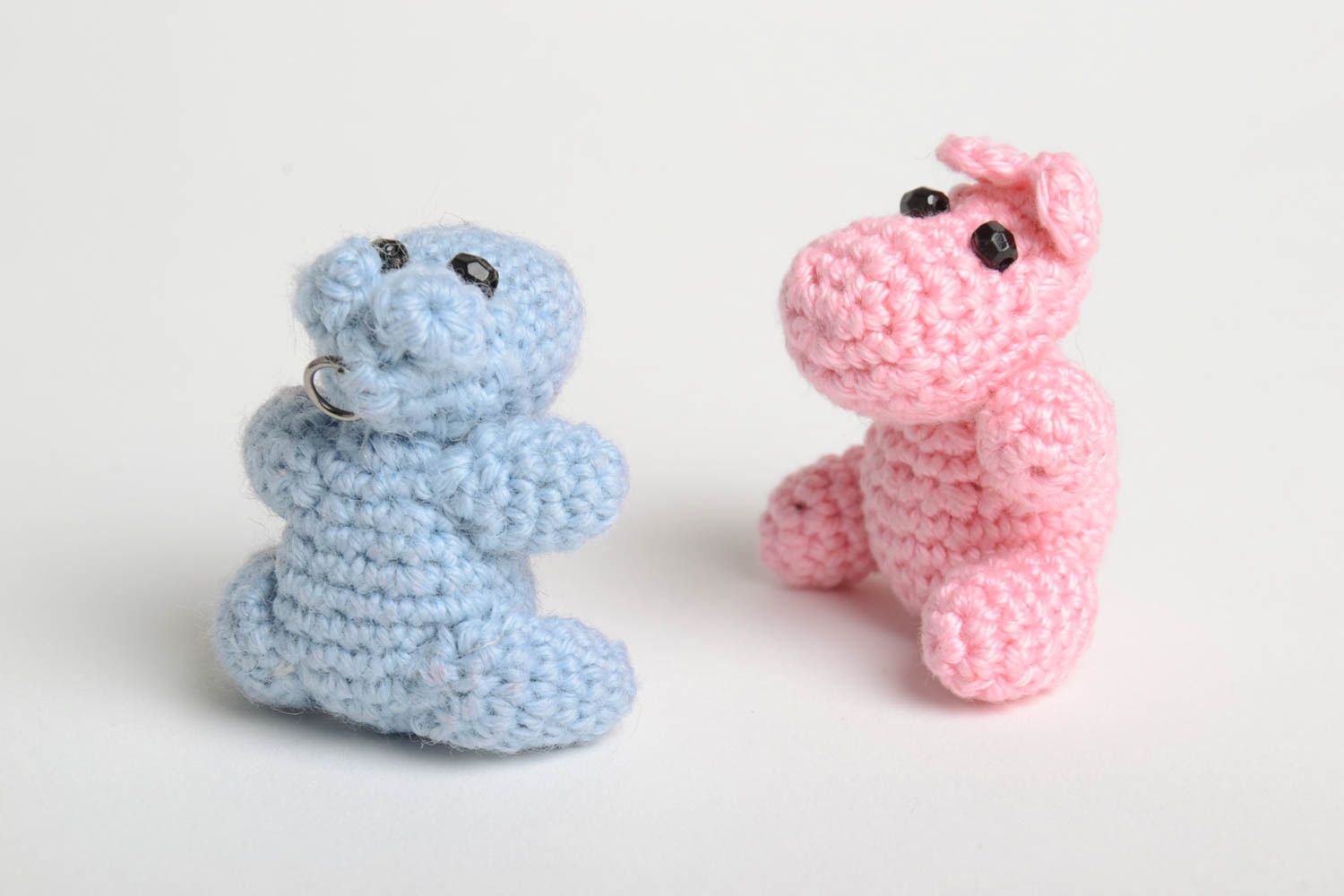 Jouets enfant Peluches faites main Cadeau original 2 pcs hippos bleu rose coton photo 4