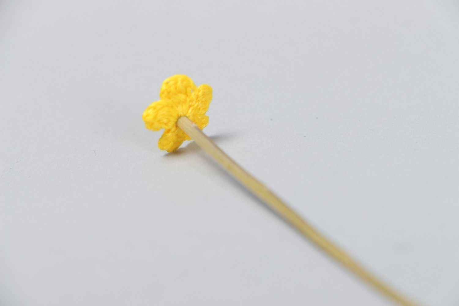 Handmade tender small artificial yellow flower crocheted of cotton threads photo 4