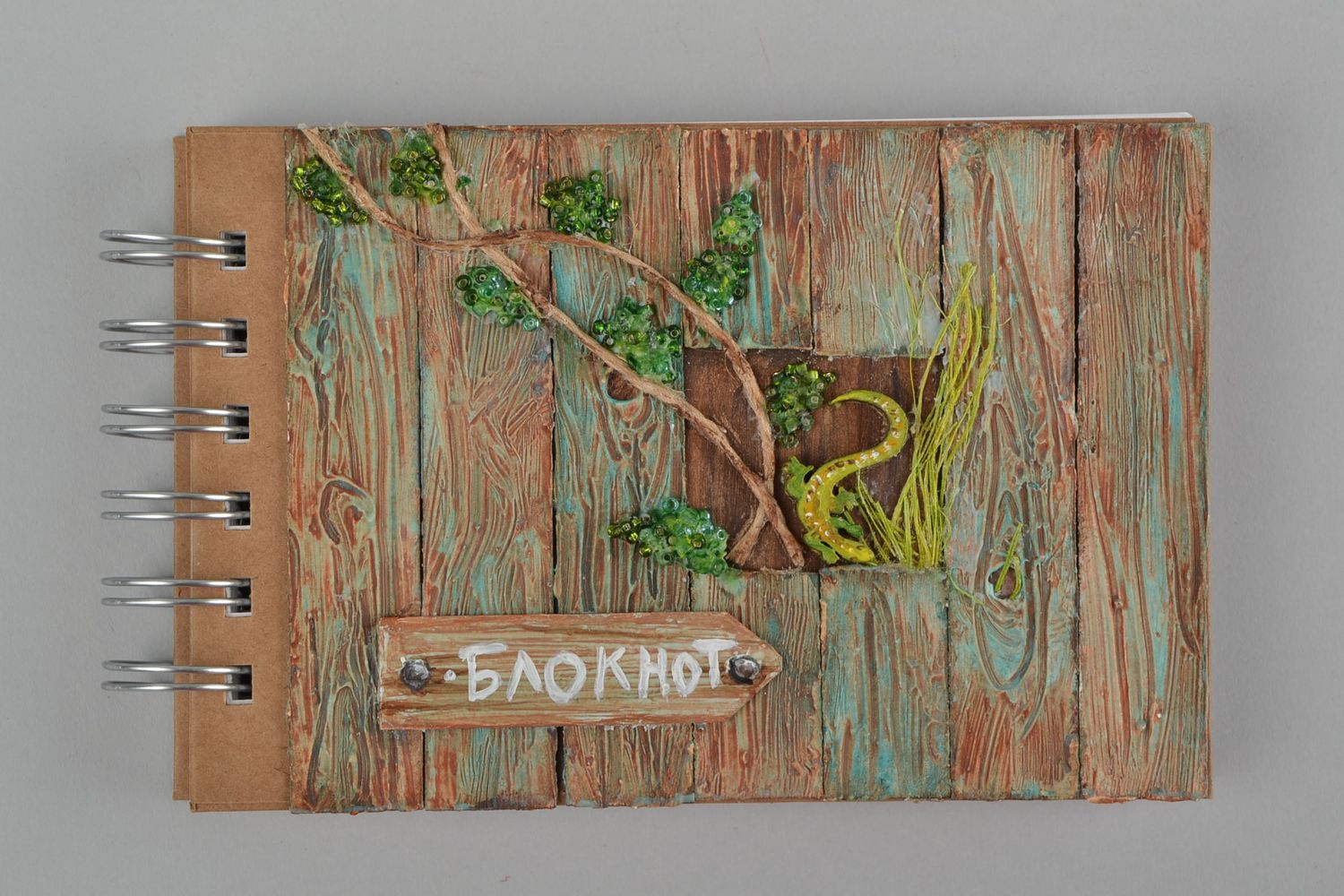 Beautiful handcrafted notebook with spring 90 sheets with cardboard cover photo 1