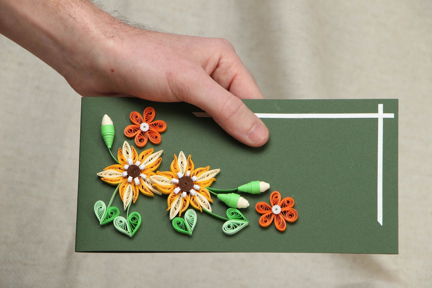 Carte de vœux avec fleurs en papier quilling faite main photo 4