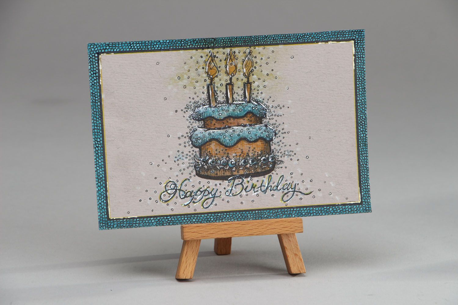 Greeting card with gel pen painting Happy Birthday photo 1