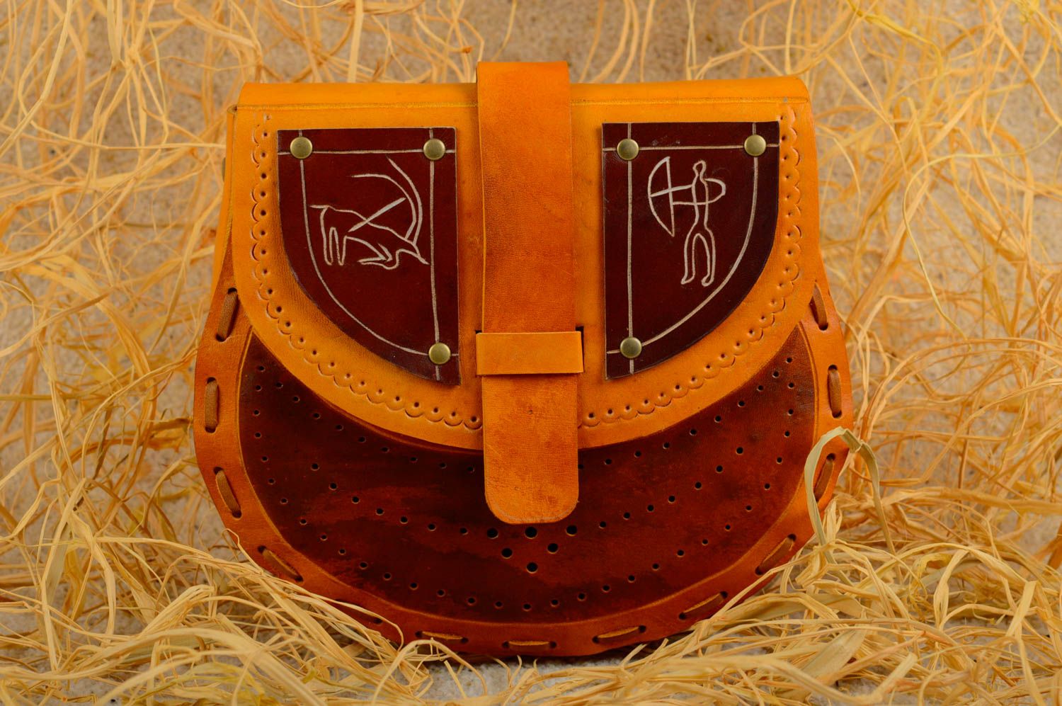 Bolso de cuero natural bicolor hecho a mano regalo original accesorio de moda foto 1