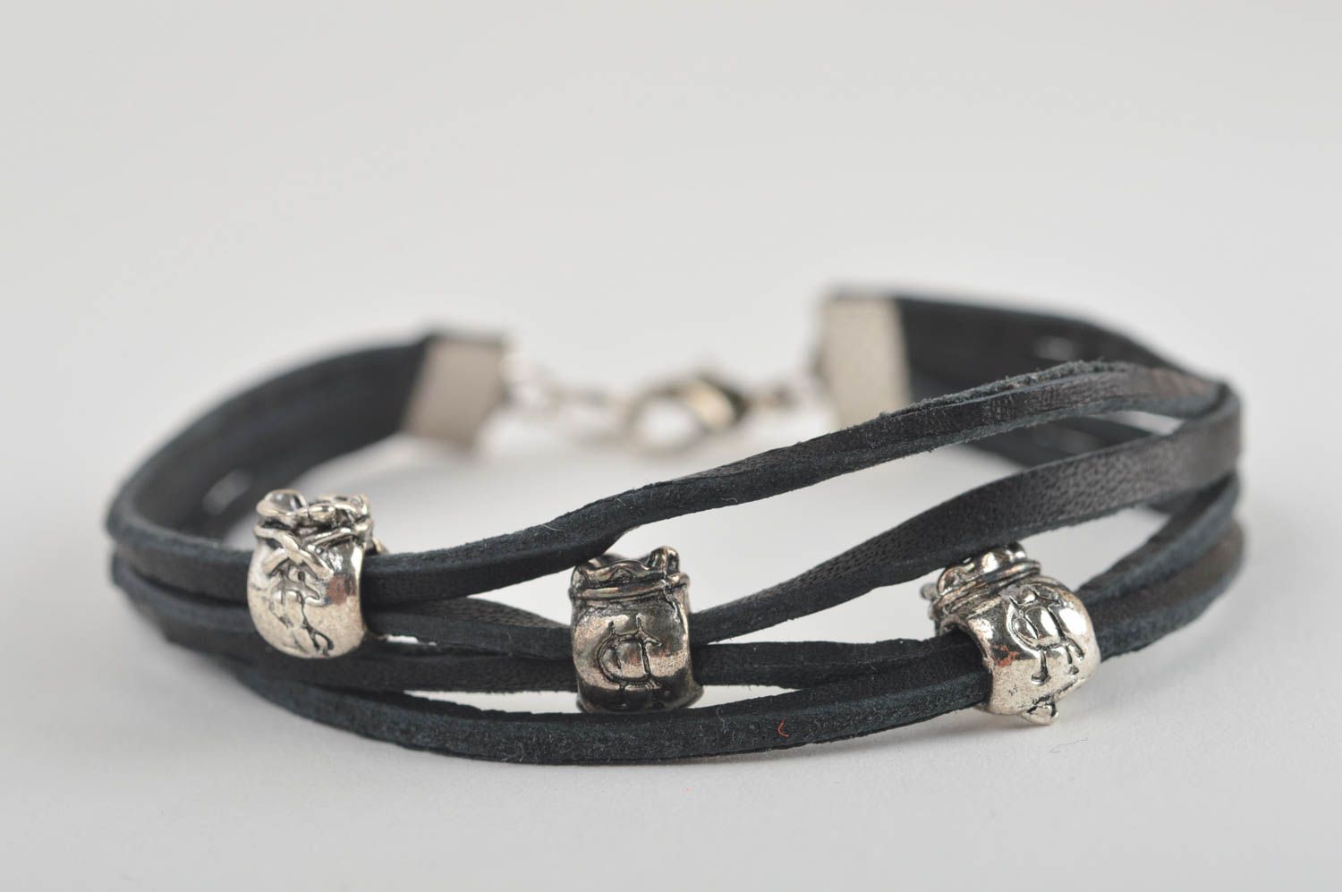 Handmade leather bracelet wrist bracelet black bracelets for women cool gifts photo 3