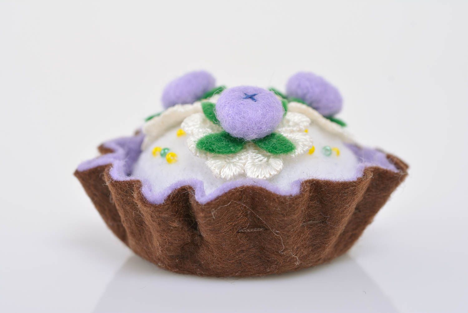 Beautiful handmade textile soft felt pin cushion Cake with Berries photo 3