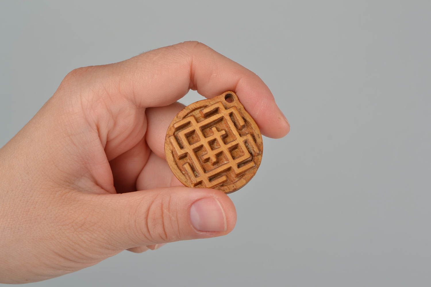 Handmade Slavonic amulet pendant made of oak wood Belobog on lace photo 2