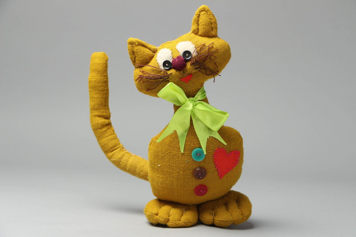 Handmade soft toy sewn of burlap Cat photo 5