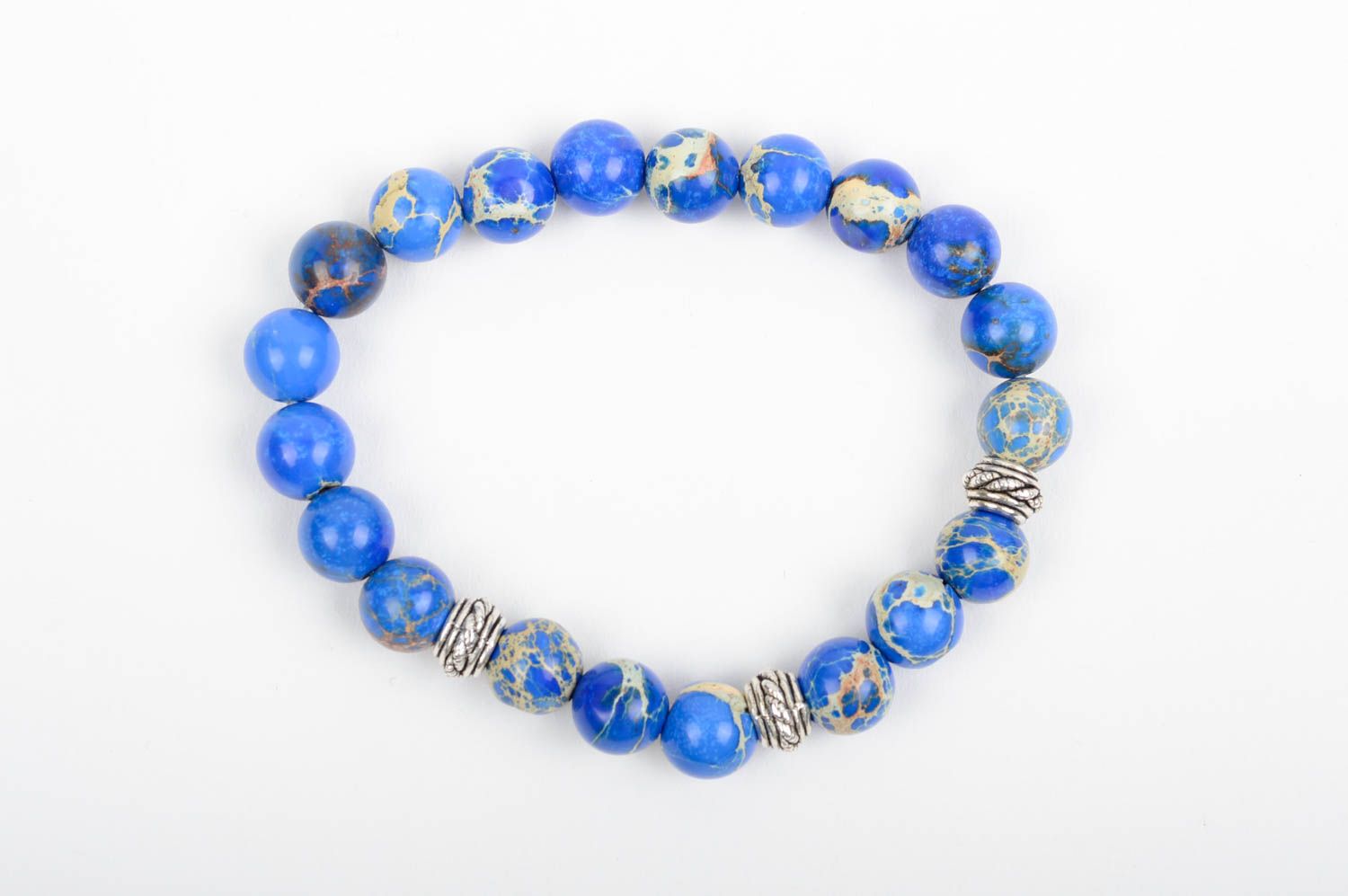 Оригинальный женский браслет из натуральных камней ручной работы голубой фото 1