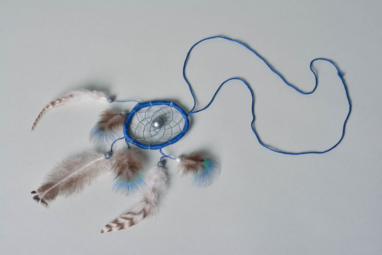 Ловец снов украшение ручной работы индейский оберег оригинальный подарок синий фото 4