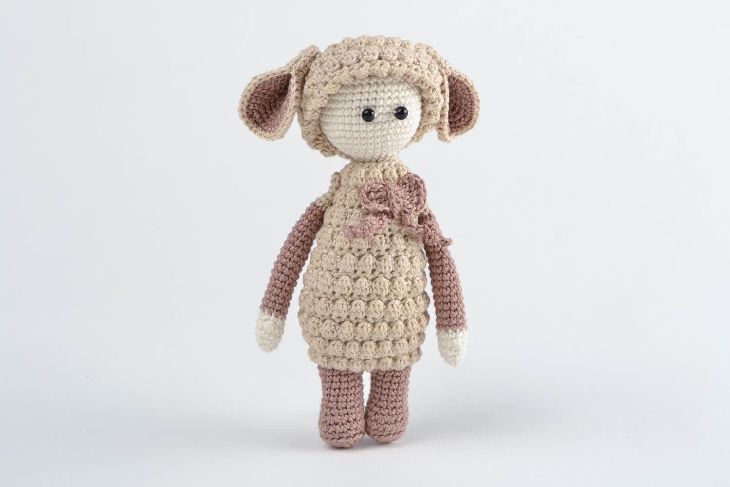 Beautiful interesting cute unusual sweet handmade soft crochet cotton lamb toy  photo 1