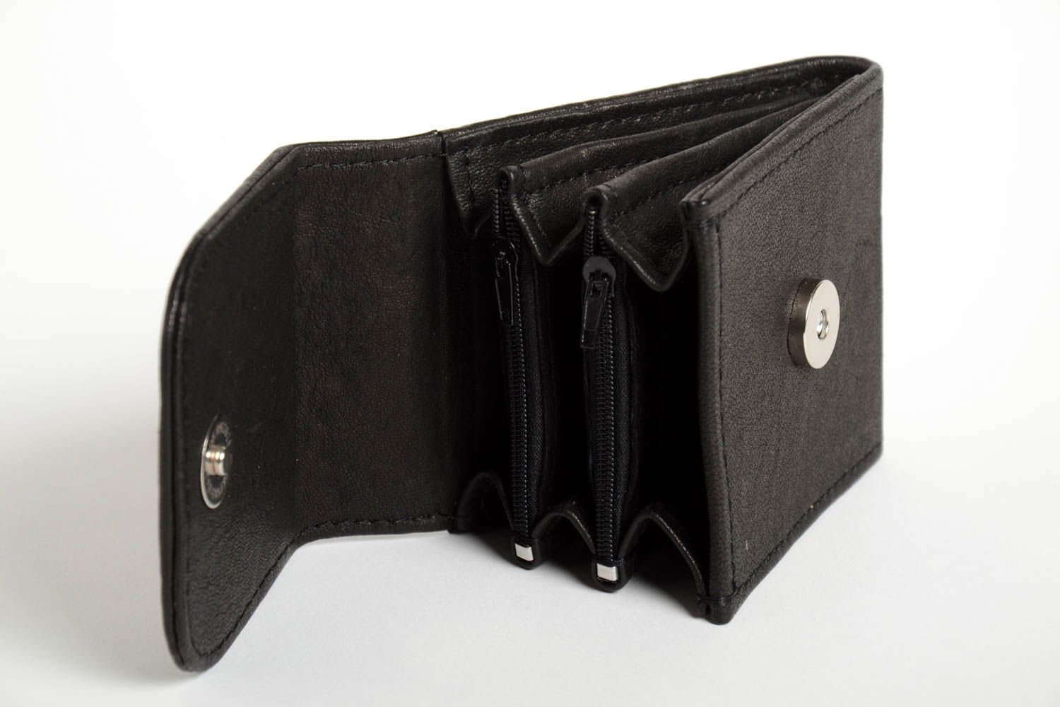 Schwarze Leder Geldbörse handmade Accessoire für Frauen Damen Geldbeutel foto 2