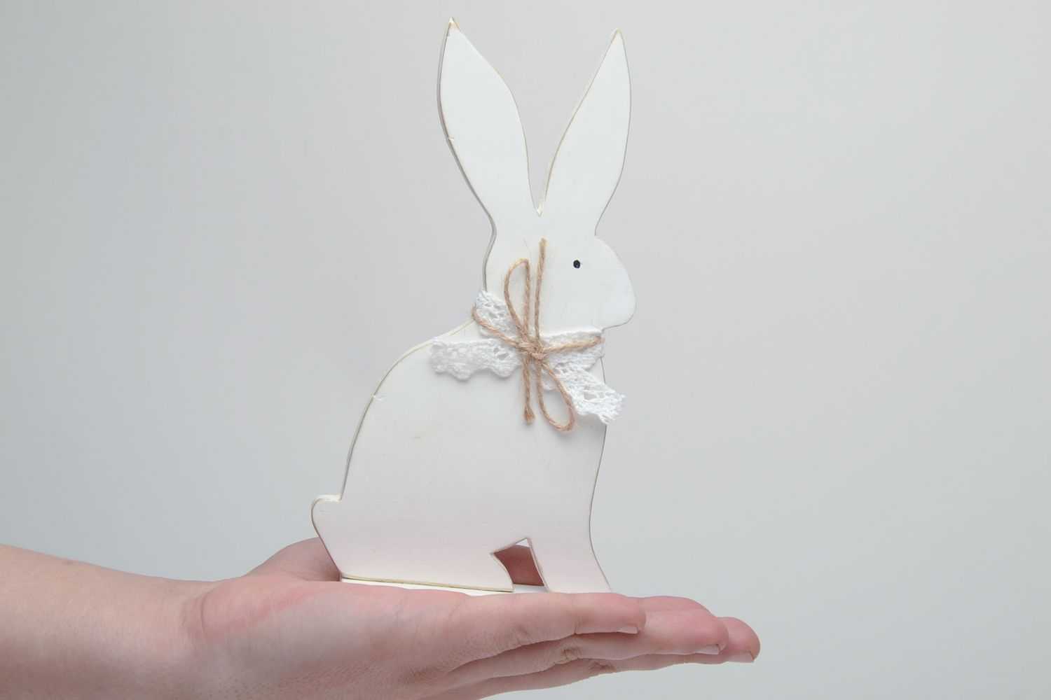 Lapin de Pâques en bois figurine décorative blanc peint à l'acrylique fait main photo 5