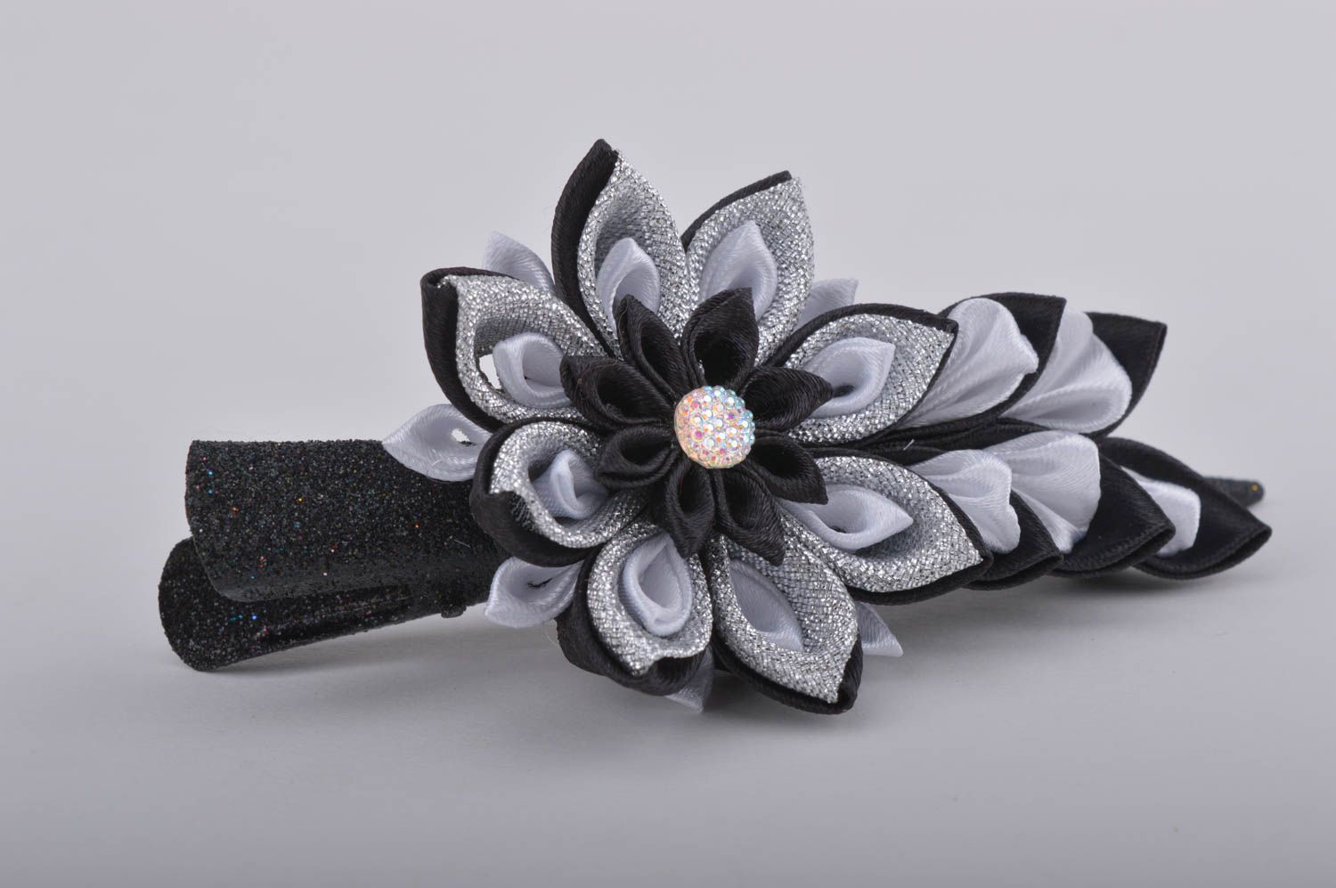 Stylish handmade textile barrette flower hair clip flowers in hair small gifts photo 4