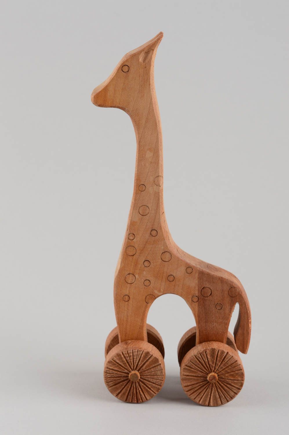 Girafe à roulettes faite main en bois statuette écologique jouet pour enfant photo 3