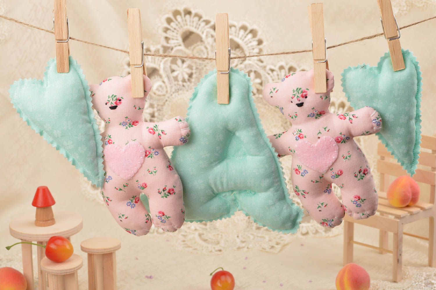 Beautiful unusual handmade decorative fabric soft toys garland for children photo 1