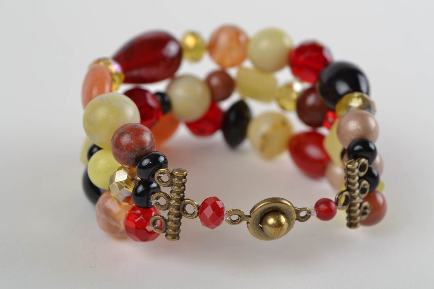 Handmade designer colorful bright wide wrist bracelet with natural stones beads photo 4