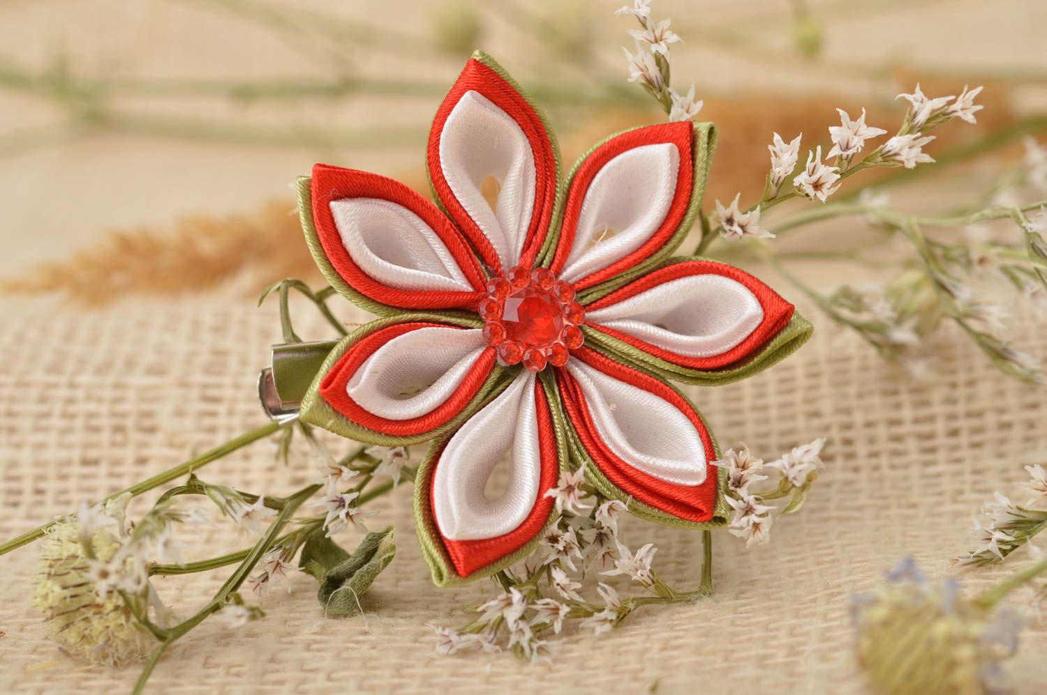 Handmade hair clip flowers for hair kanzashi flowers kids accessories gift ideas photo 5