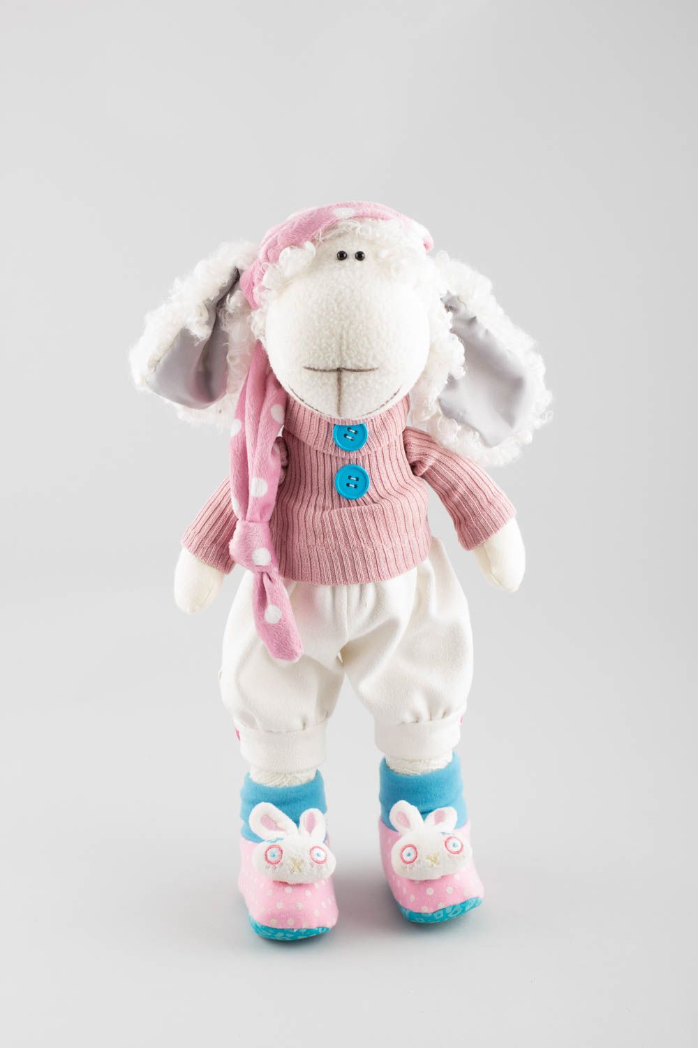 Peluche mouton en tissus de lin et tricot fait main décorative pour enfants photo 2