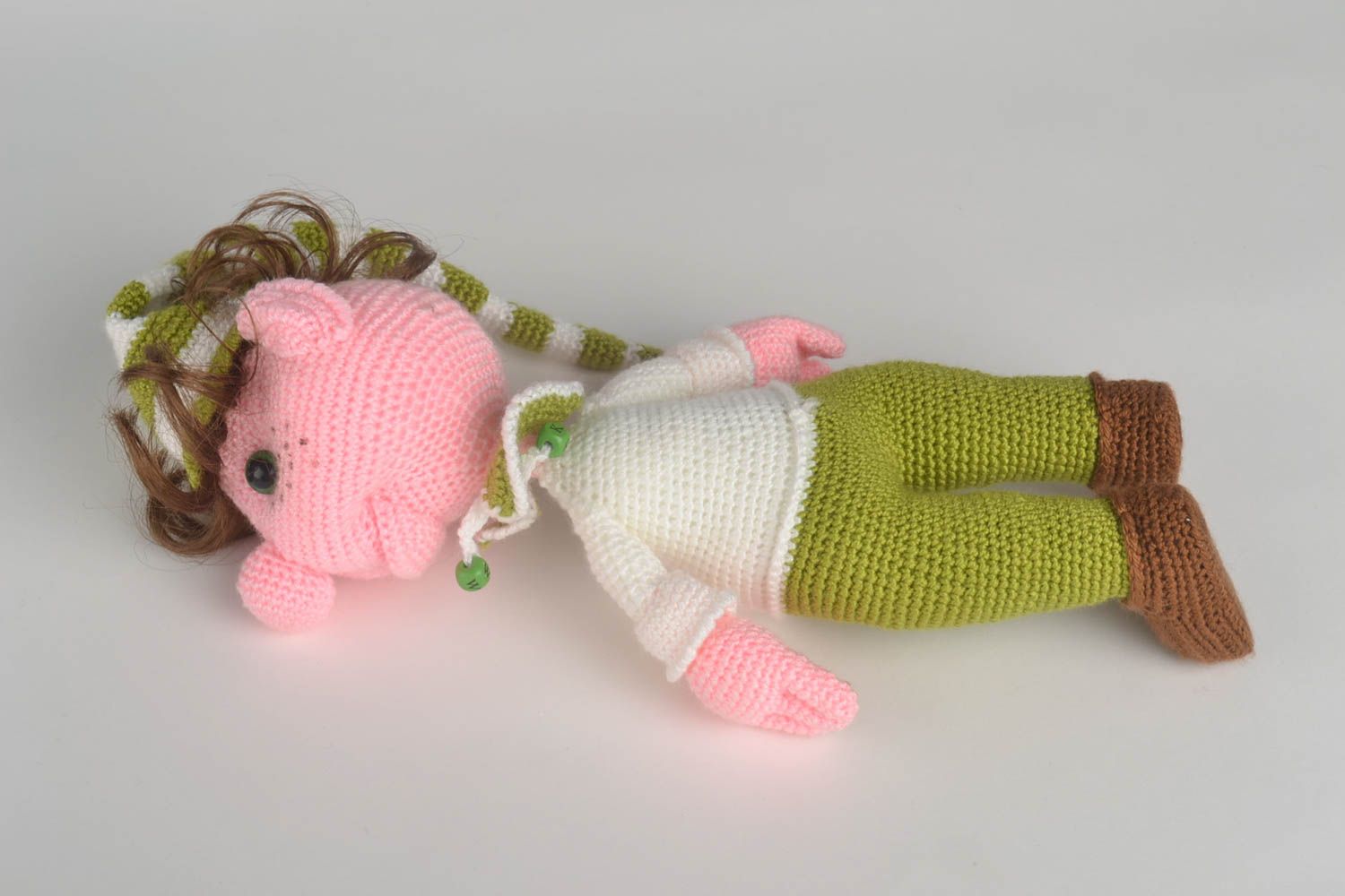 Poupée tricot Jouet fait main Elfe en blanc et vert original Cadeau enfant photo 4