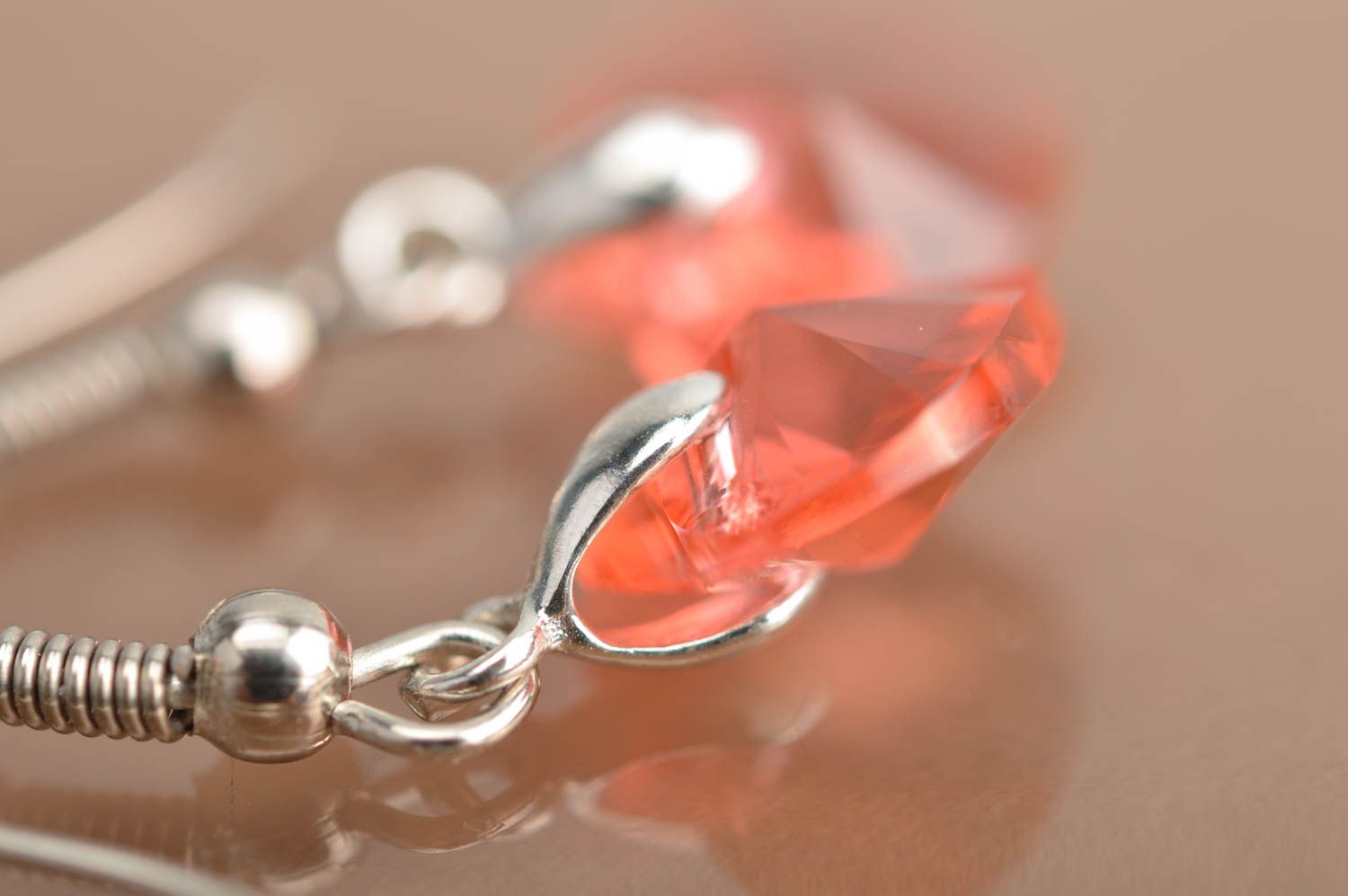Beautiful red transparent handmade earrings with Austrian stones hearts photo 4