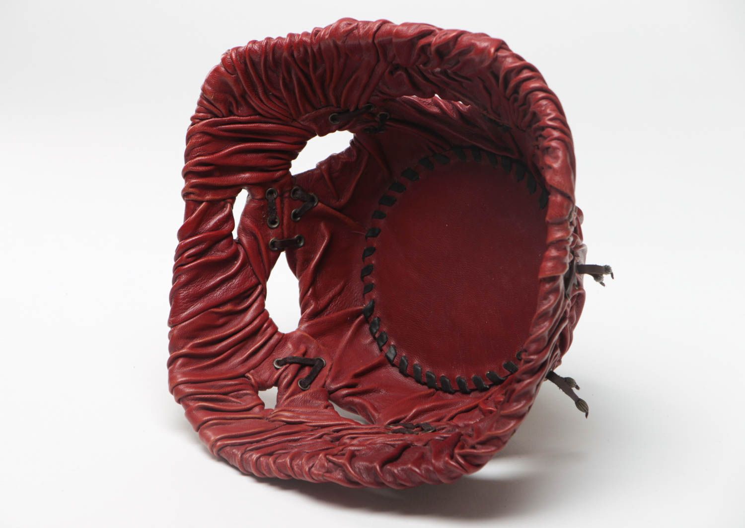 Decorative designer's fruit bowl made of leather handmade beautiful unusual photo 3