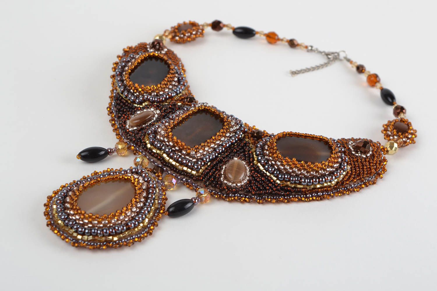 Beautiful massive handmade beaded necklace with natural stones designer jewelry photo 2