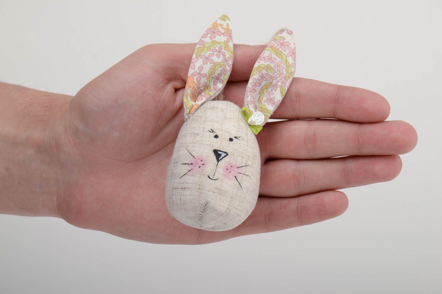 Unusual handmade designer fabric interior pendant toy hare sewn of natural materials photo 5