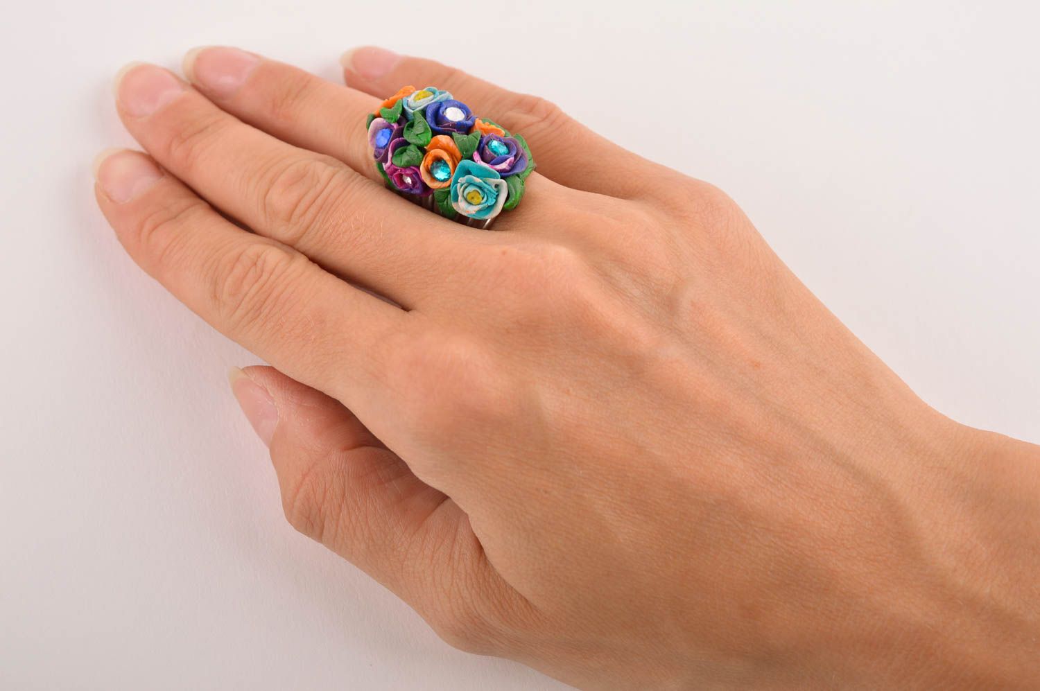 Кольцо ручной работы украшение из полимерной глины модное кольцо широкое фото 5
