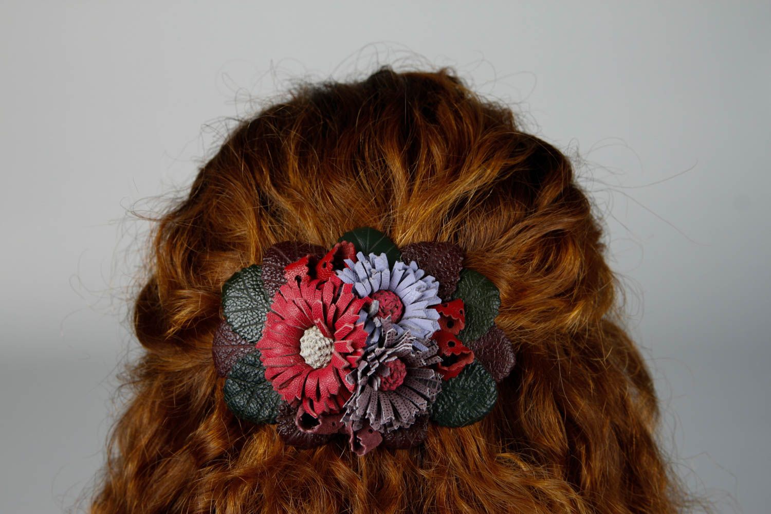 Handmade hair clip flower hair accessories leather goods designer jewelry photo 2
