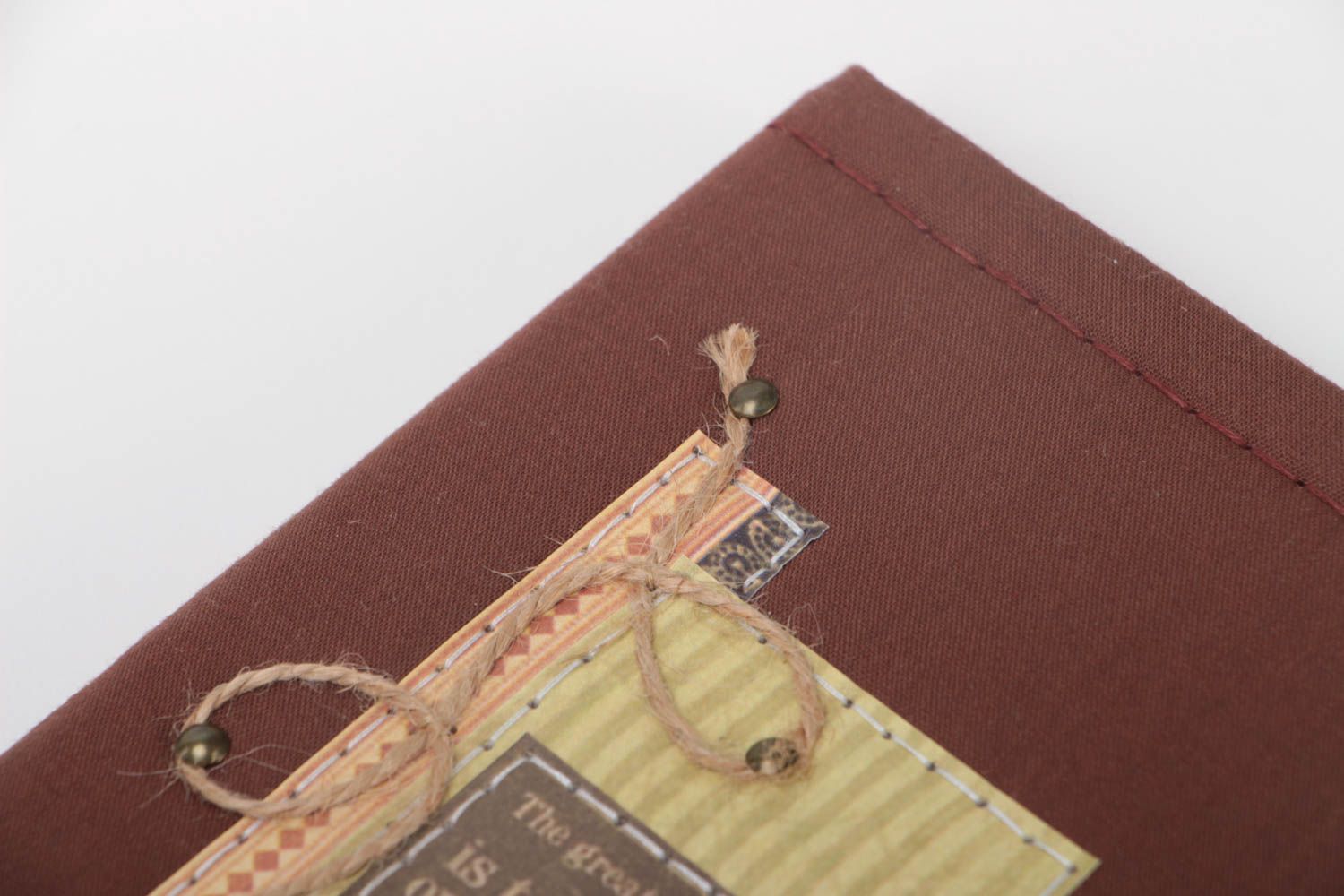 Блокнот ручной работы в тканевой обложке из хлопка и картона коричневый фото 3