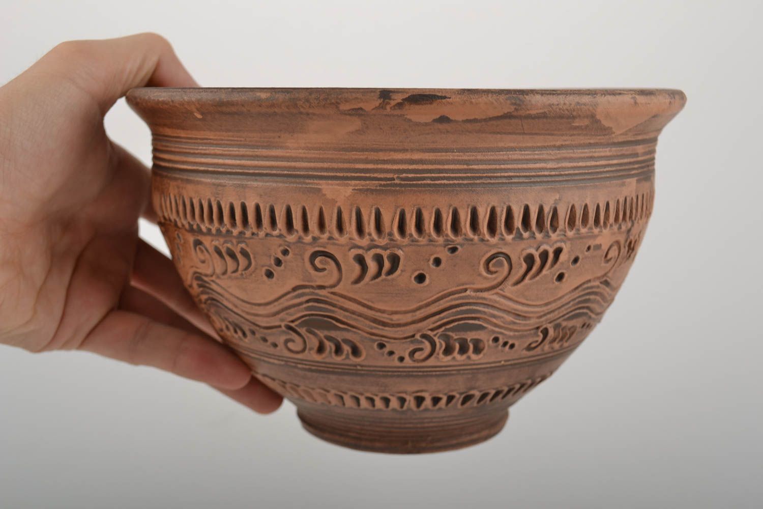 Large handmade designer molded clay bowl 3 l home ceramics photo 3