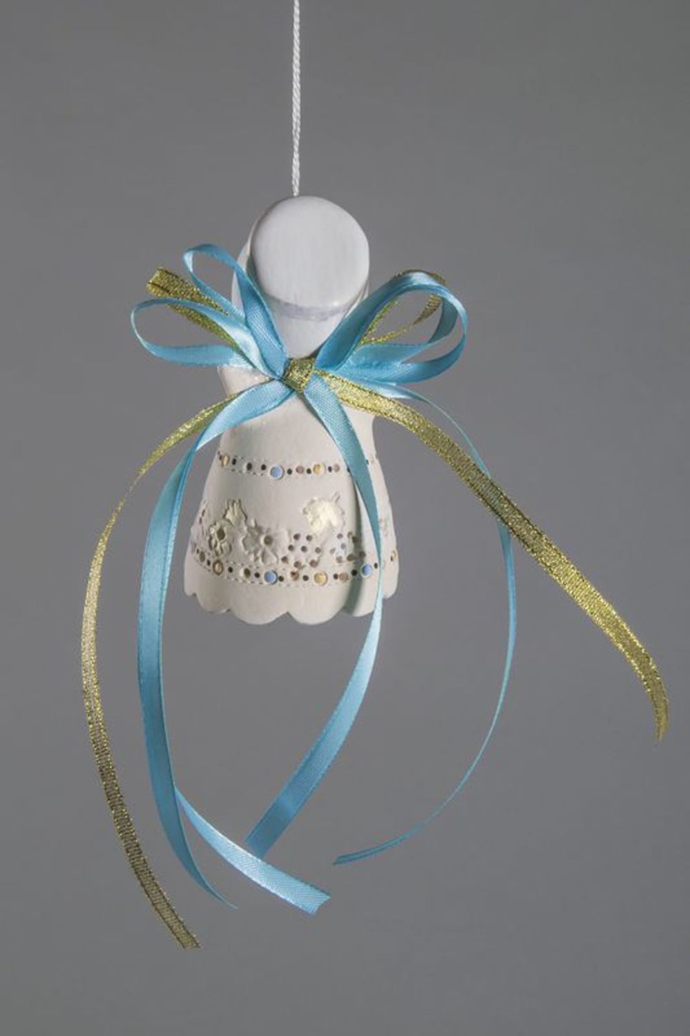 Ceramic angel bell with ribbons  photo 5