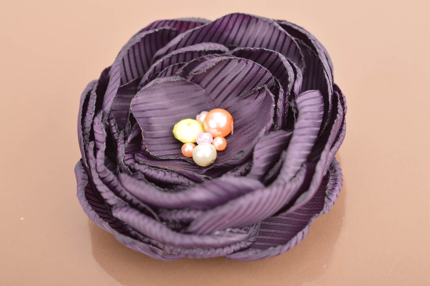 Designer beautiful handmade dark cute chiffon hair clip in shape of flower photo 2