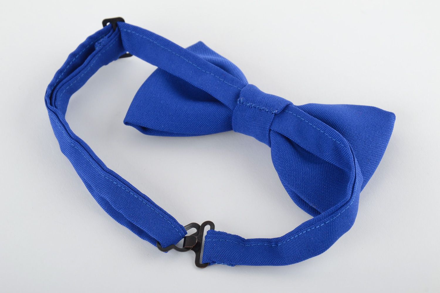 Festive handmade bow tie sewn of bright blue costume fabric for stylish men photo 3