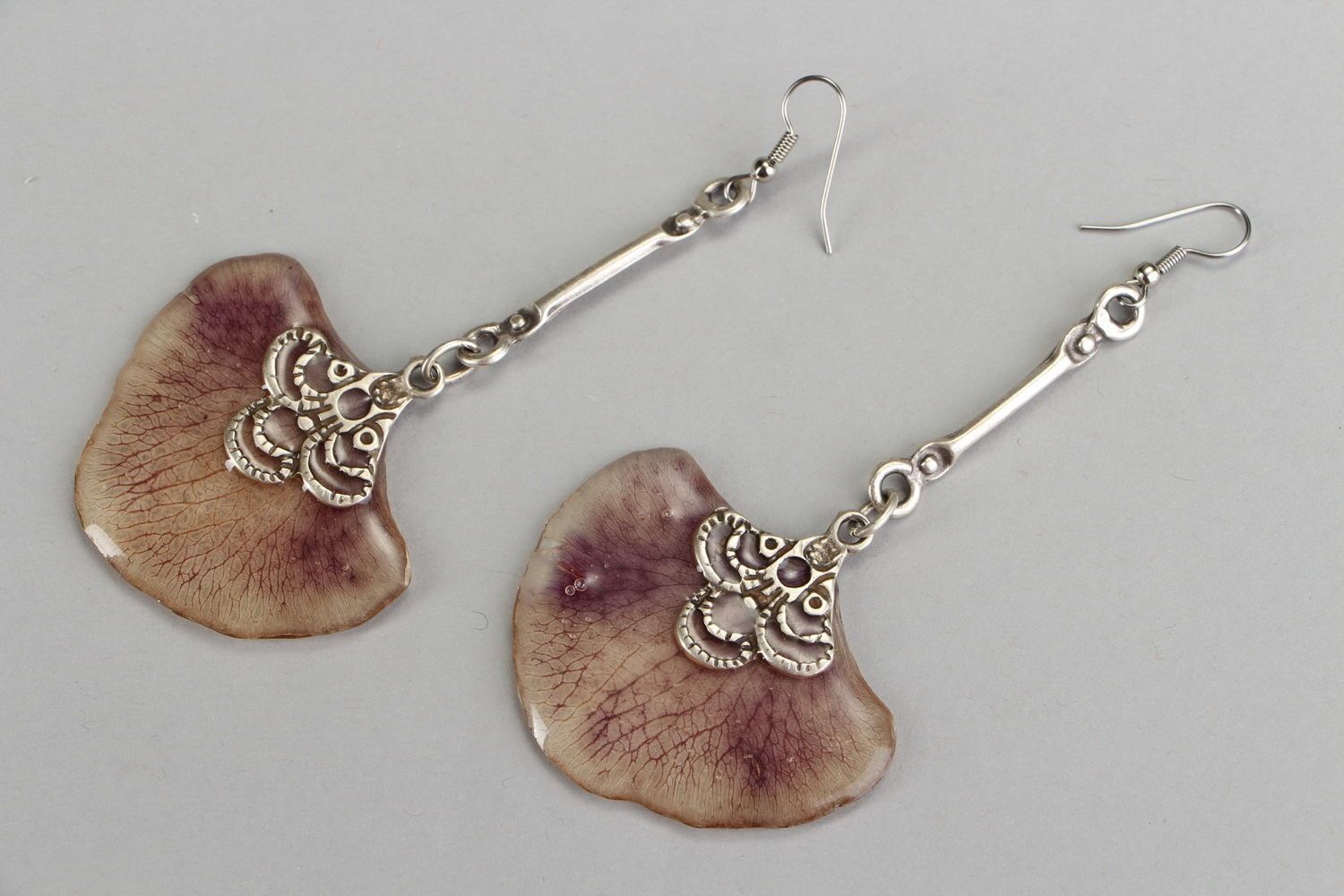 Earrings with epoxy Orchid petals photo 3