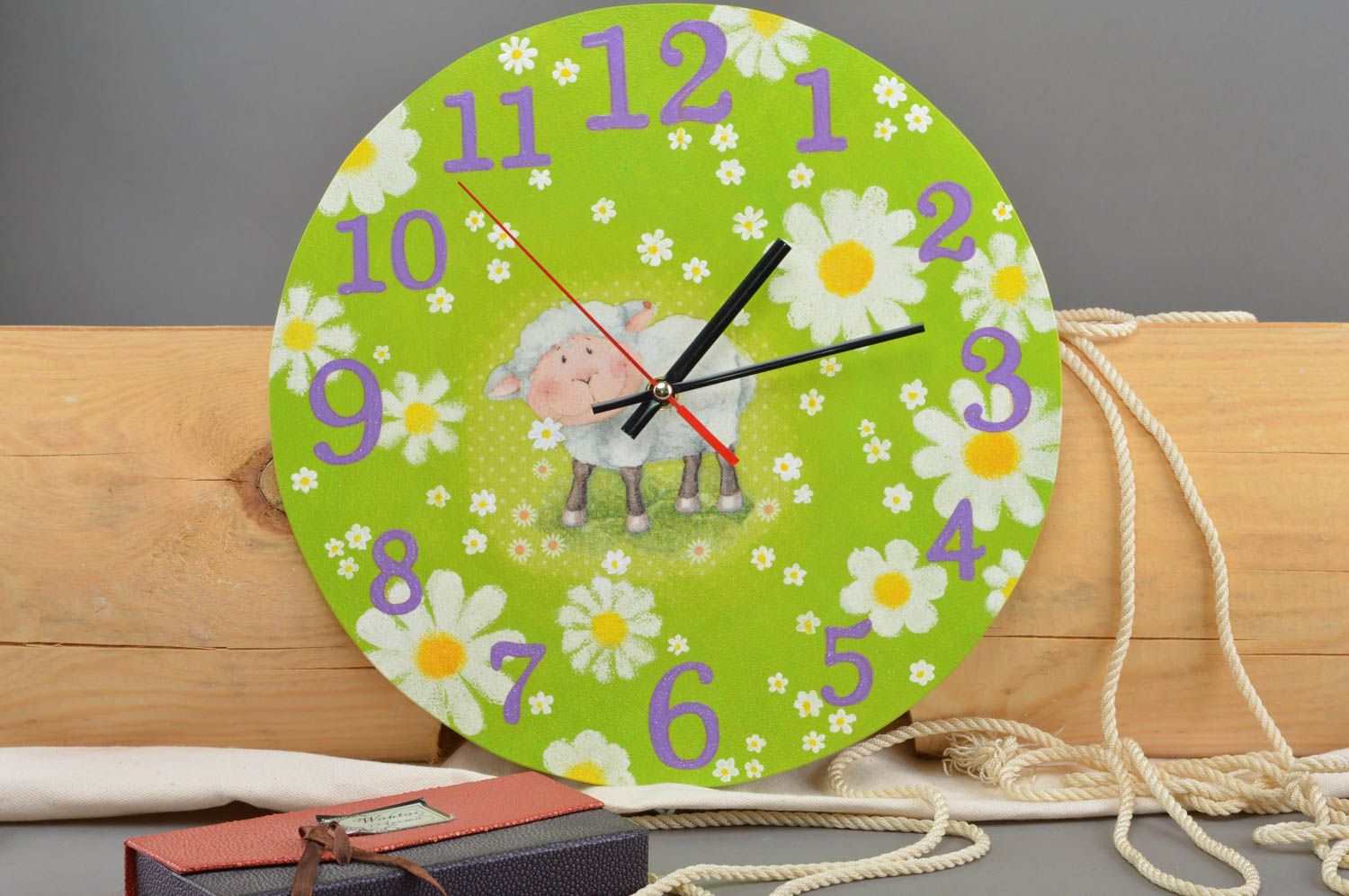 Handmade round designer clock stylish clock with sheep nursery decor ideas photo 1
