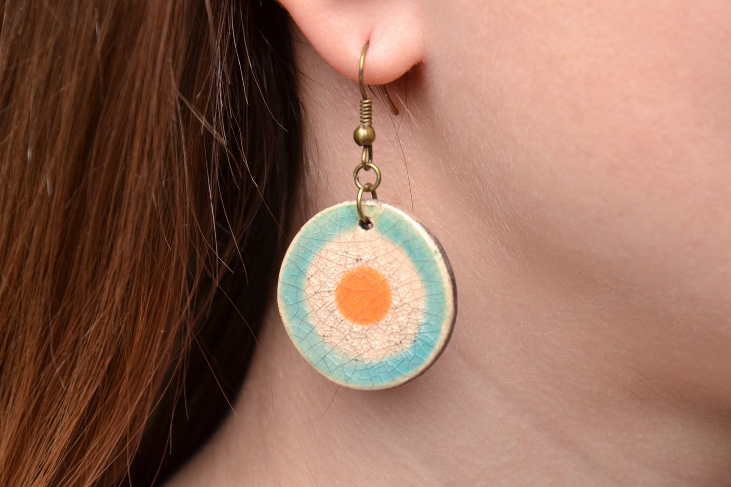 Designer round ceramic earrings with painting photo 5