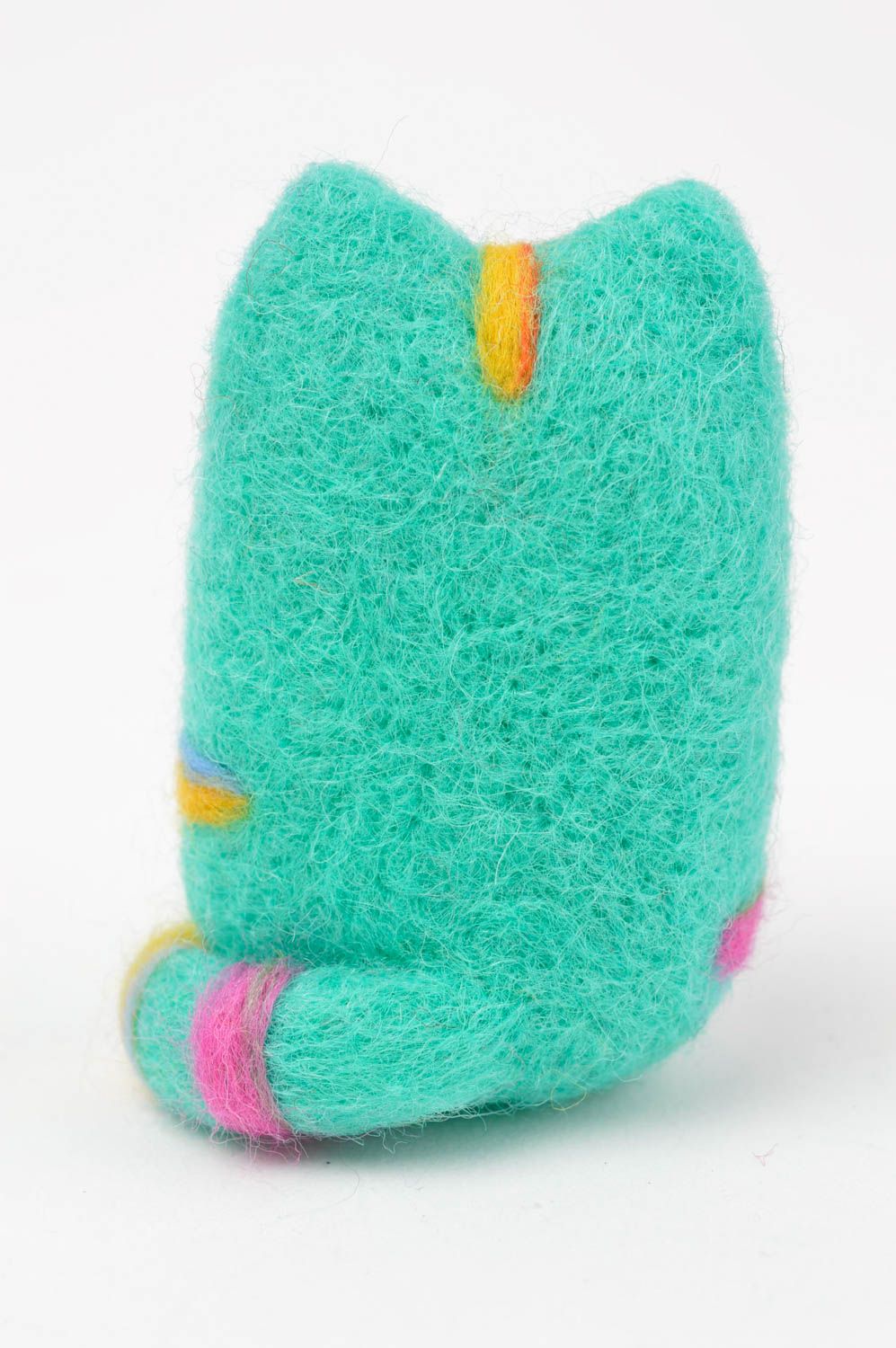 Handmade Kuscheltier Katze türkis aus Wolle Stoff Spielzeug Geschenk für Kinder foto 4