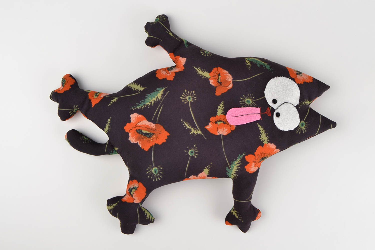 Мягкая игрушка ручной работы подушка декор для дома из ткани красивая черная фото 3