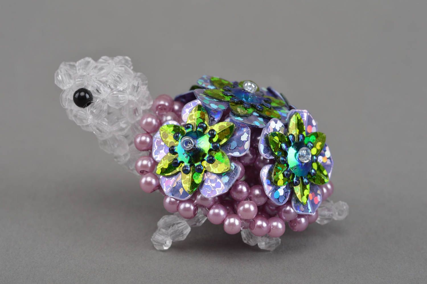 Unusual colorful handmade designer statuette woven of beads Turtle home decor photo 2