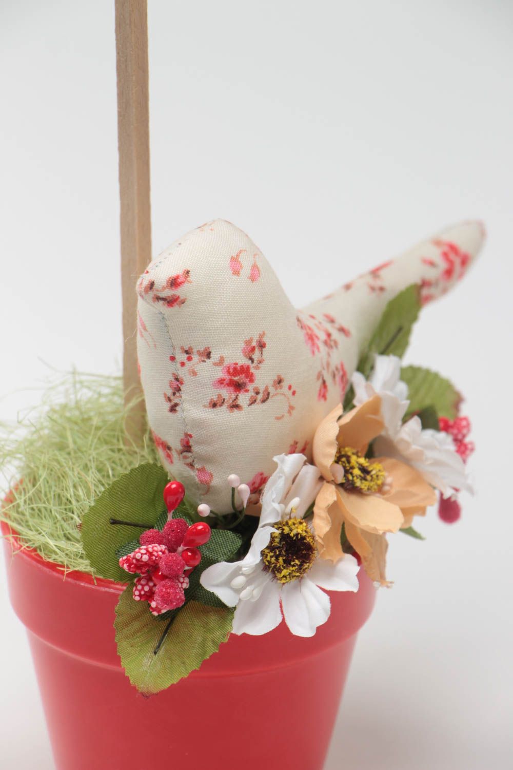 Schöner origineller Deko Baum Topiary handmade mit Vögeln aus Baumwolle  foto 3