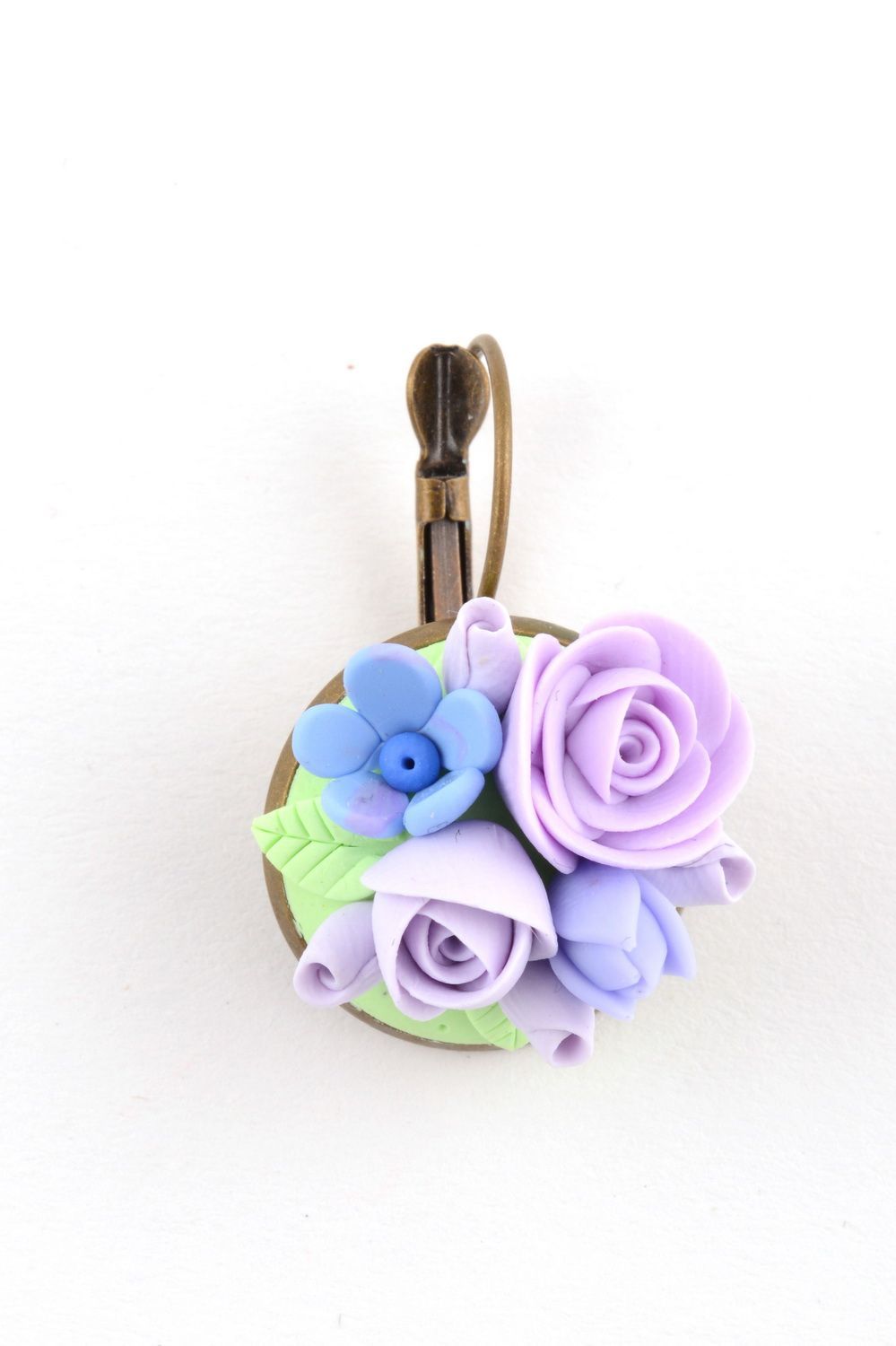 Feierliche Gehänge Ohrringe aus Polymerton mit Blumen zart handgeschaffen schön foto 2