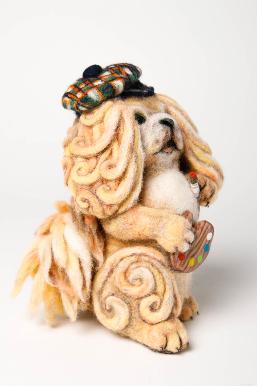 Peluche chien pékinois Jouet fait main en laine feutrée Décoration d'intérieur photo 3