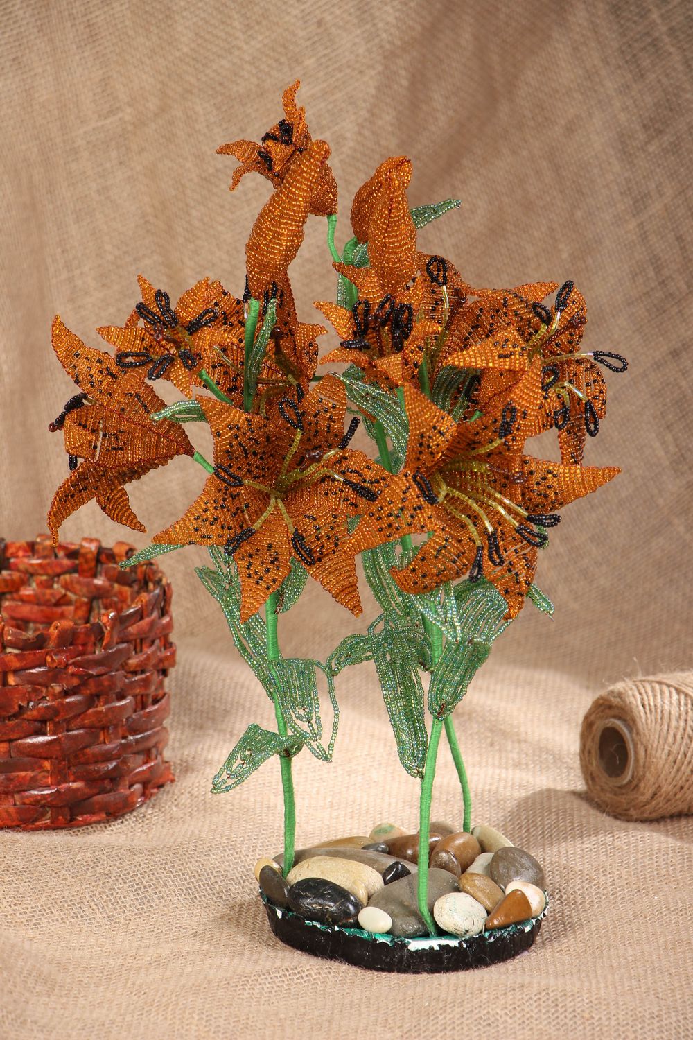 Handmade beaded flower on stand photo 5