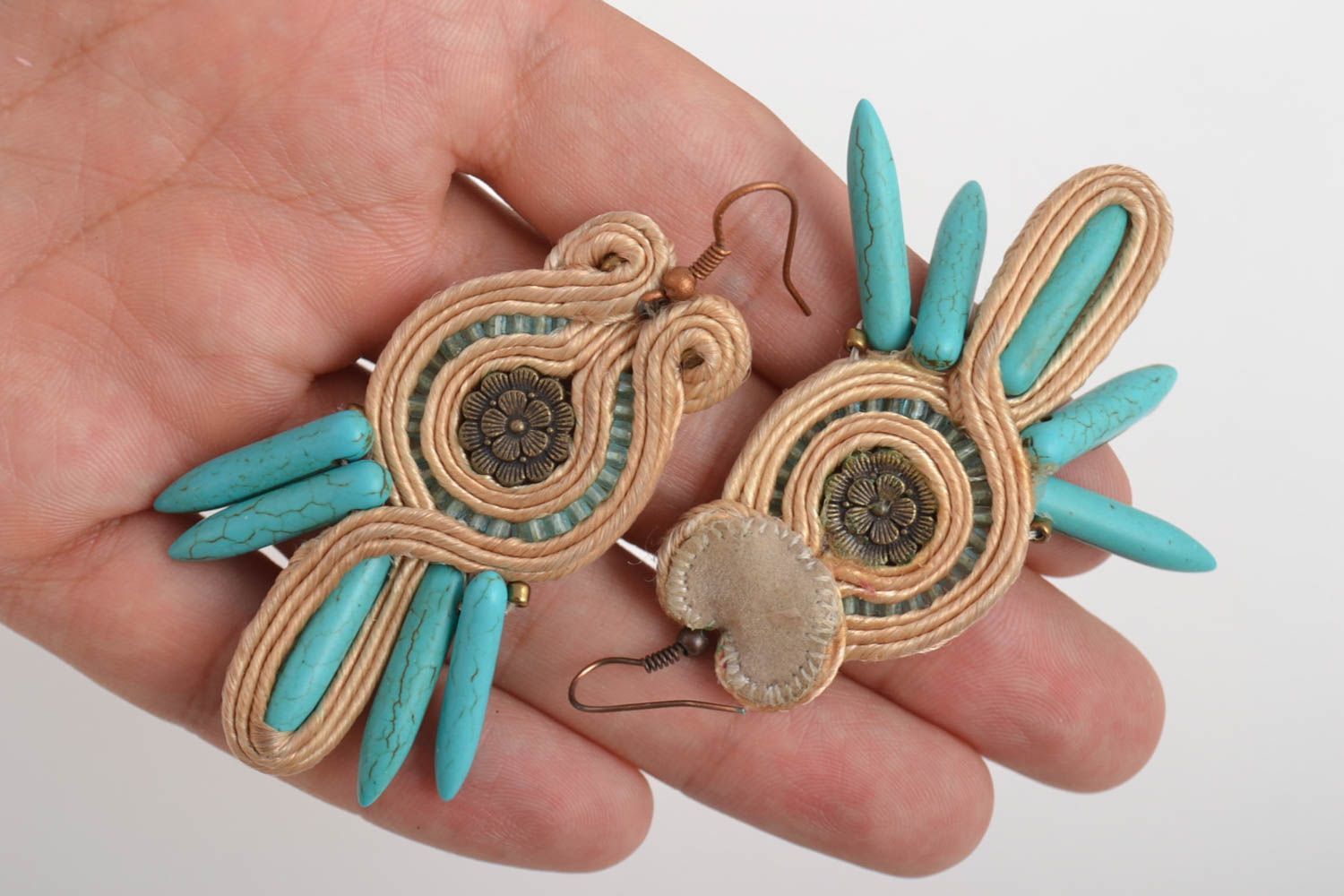 Handmade Soutache Ohrringe Designer Schmuck Accessoires für Frauen beige blau foto 6