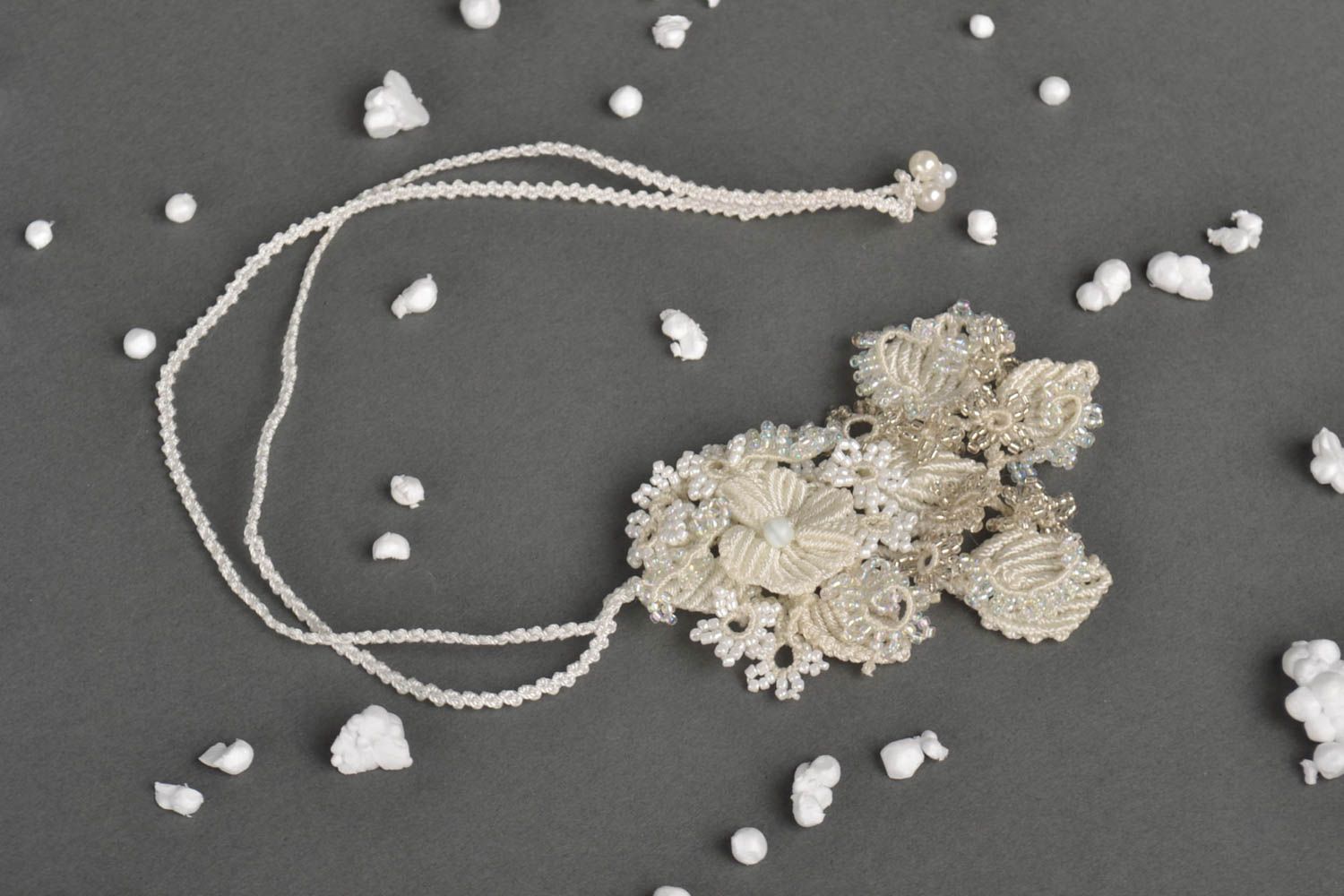 White flowers accessory stylish handmade pendant unusual present for women photo 1