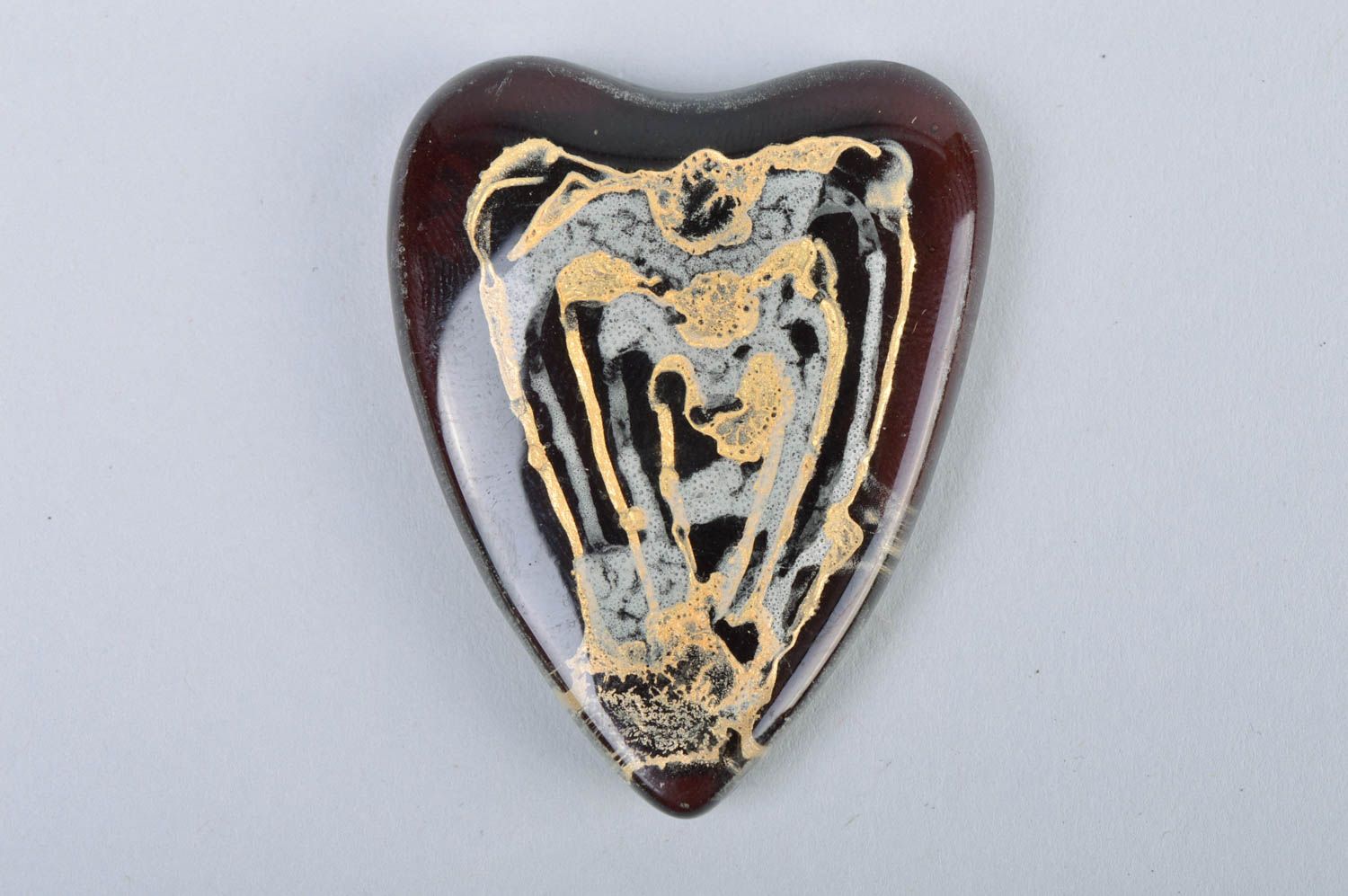 Handmade dark heart shaped designer fused glass fridge magnet for interior decor photo 2