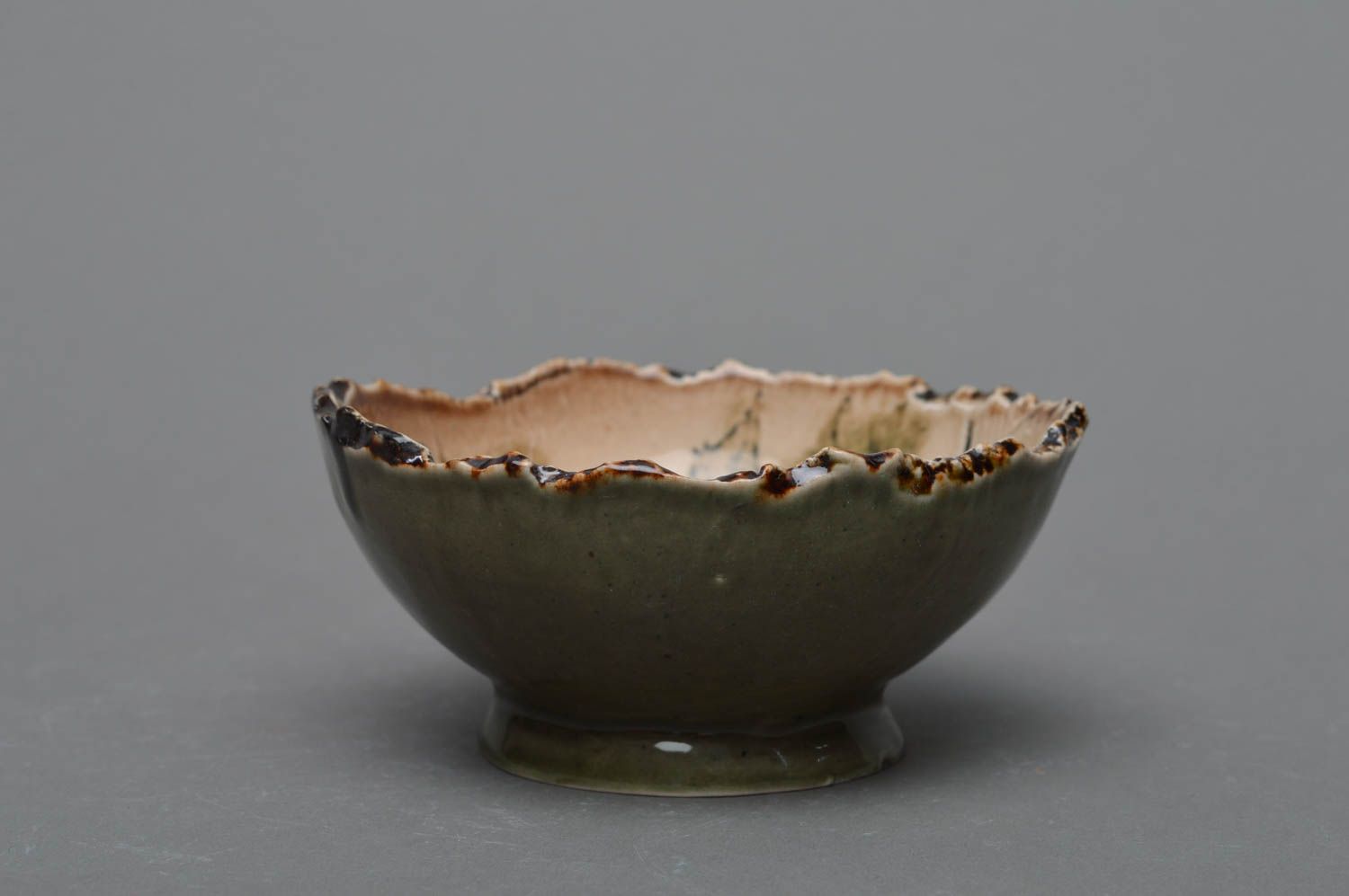 Designer small handmade porcelain salad bowl with ragged edges glazed Leaves photo 3